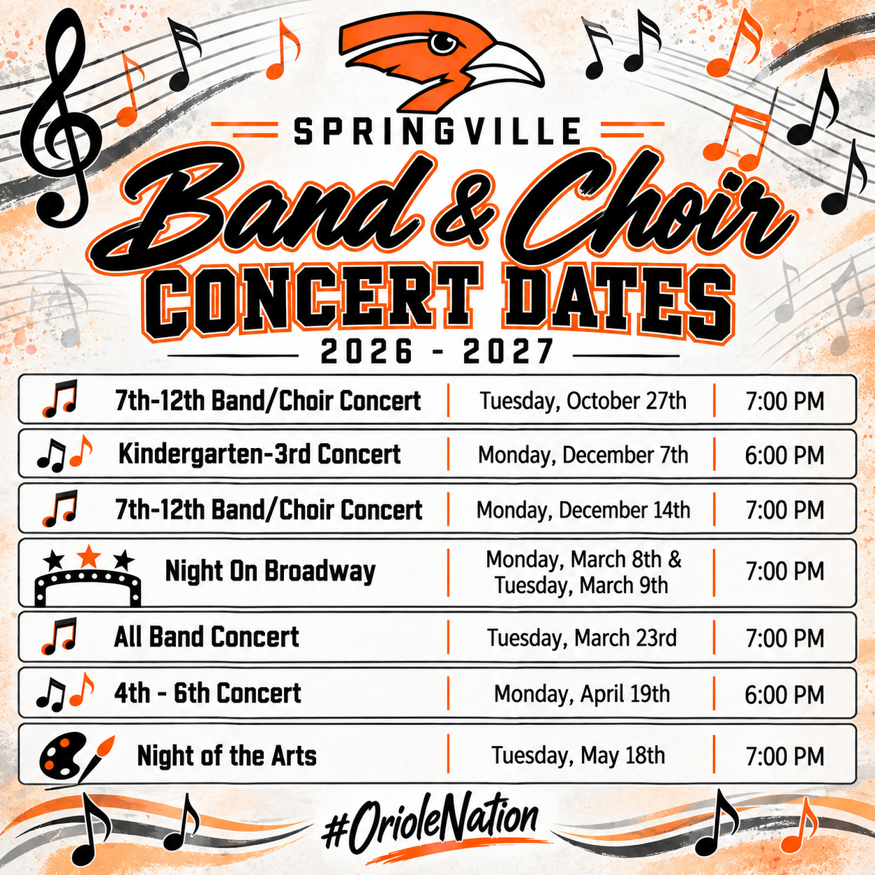 26/27 Band & Choir Concert Dates